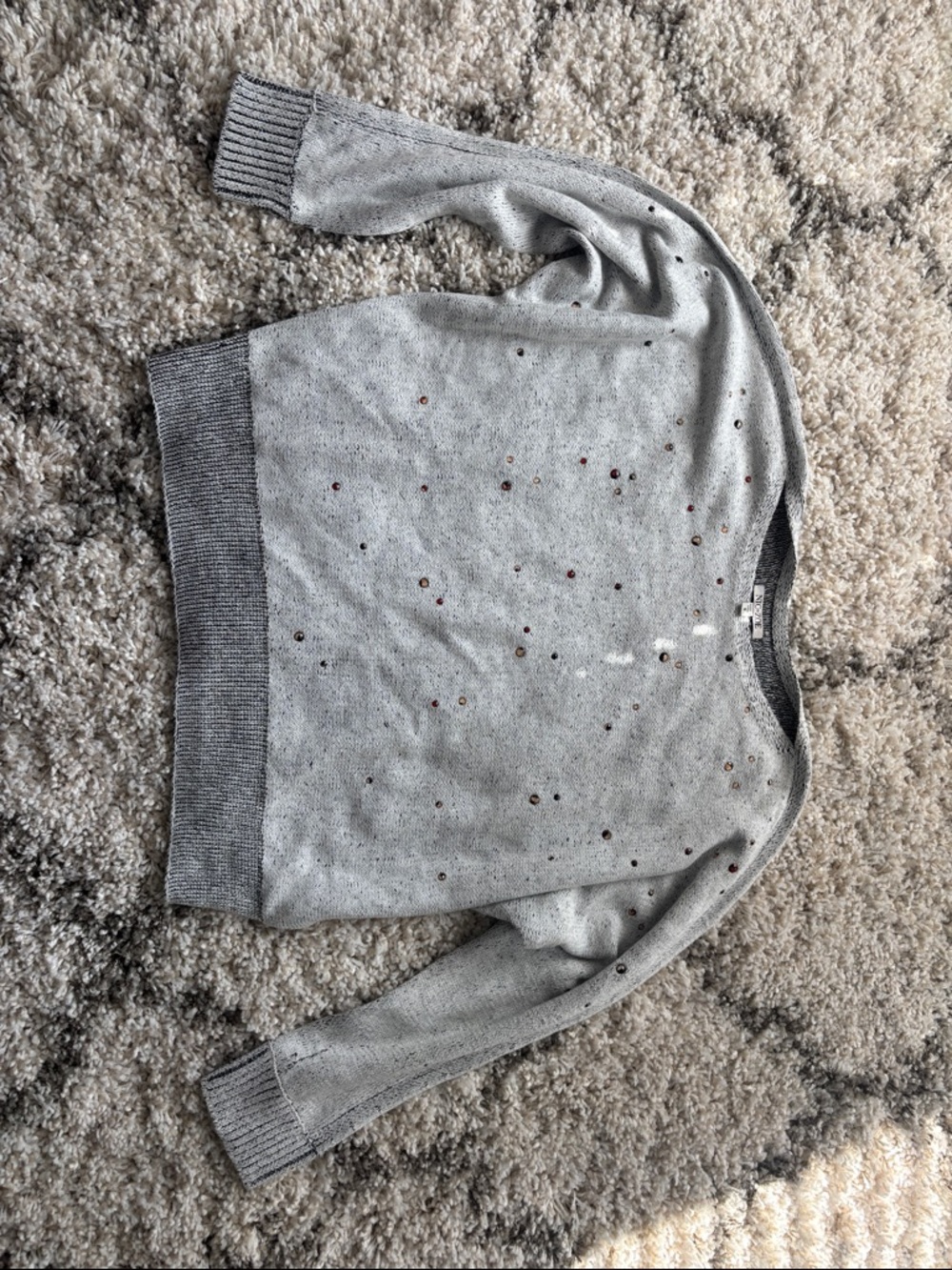 NIC+ZOE Light Gray Sequin Crewneck Sweater